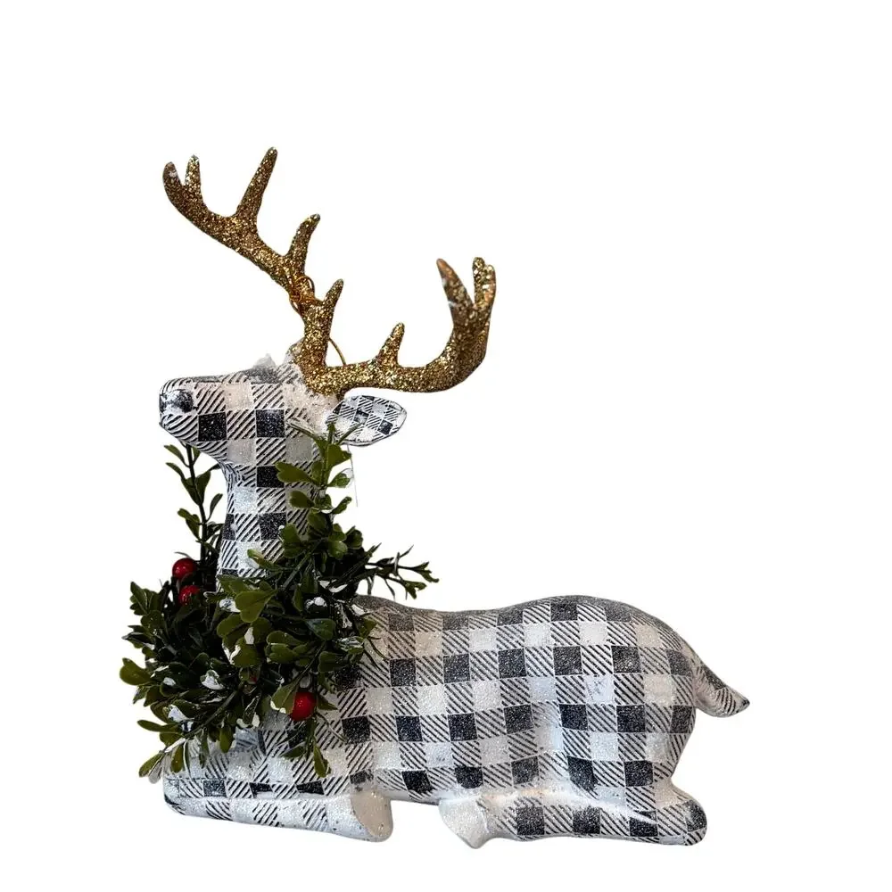 Mark Roberts Plaid Christmas Reindeer Gold Antlers 3pc 13in Holiday Decor NEW